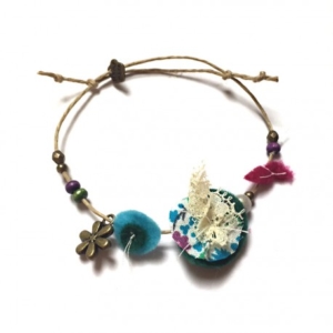 Bracelet unique en corde ajustable avec tissus, perles, sequins