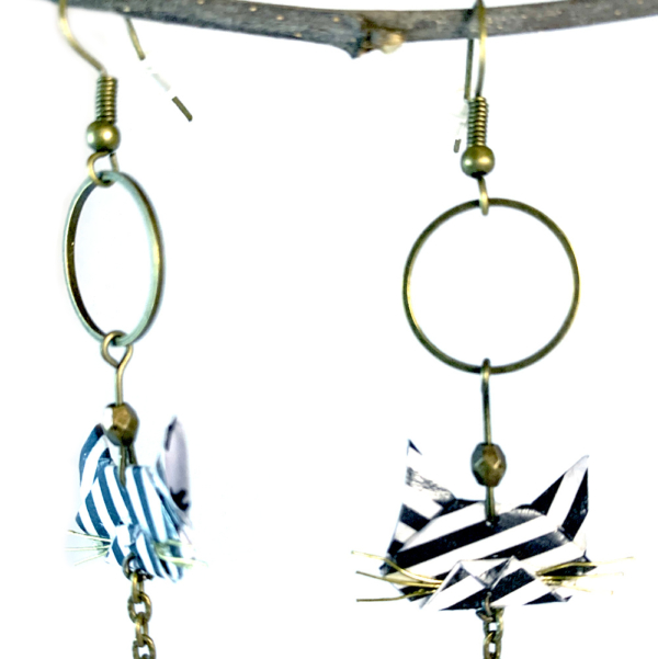 Boucles d'oreilles pendantes origami chat - Miaou – Image 5