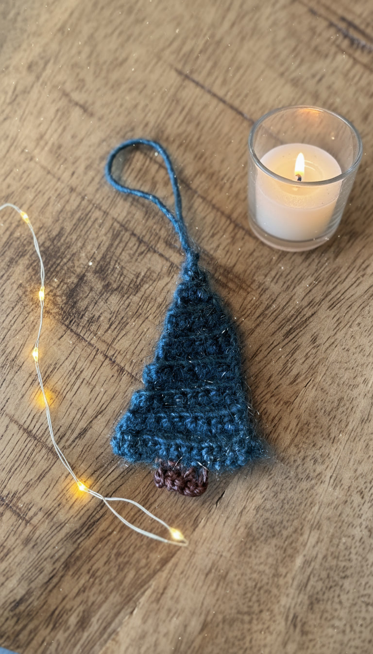 Décoration sapin au crochet – suspension bleu canard brillante faite main