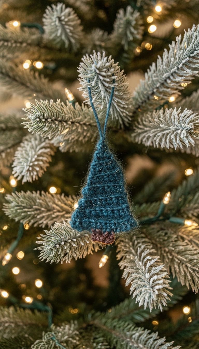 Décoration sapin au crochet – suspension bleu canard brillante faite main – Image 3