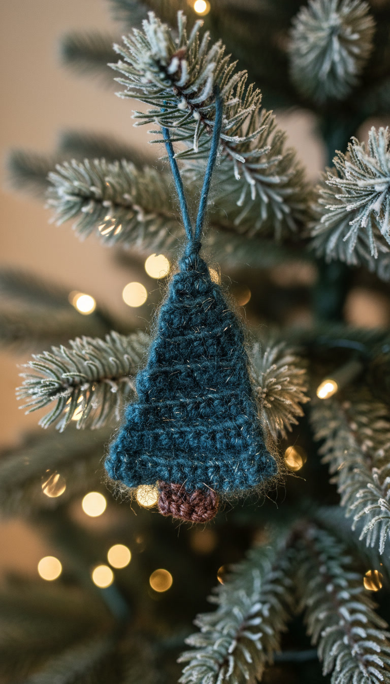 Décoration sapin au crochet – suspension bleu canard brillante faite main – Image 2